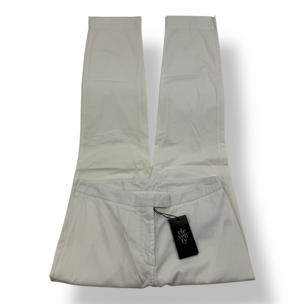 Eleventy White Cotton Elastane Flat Front Pants Women's‎ Size 26